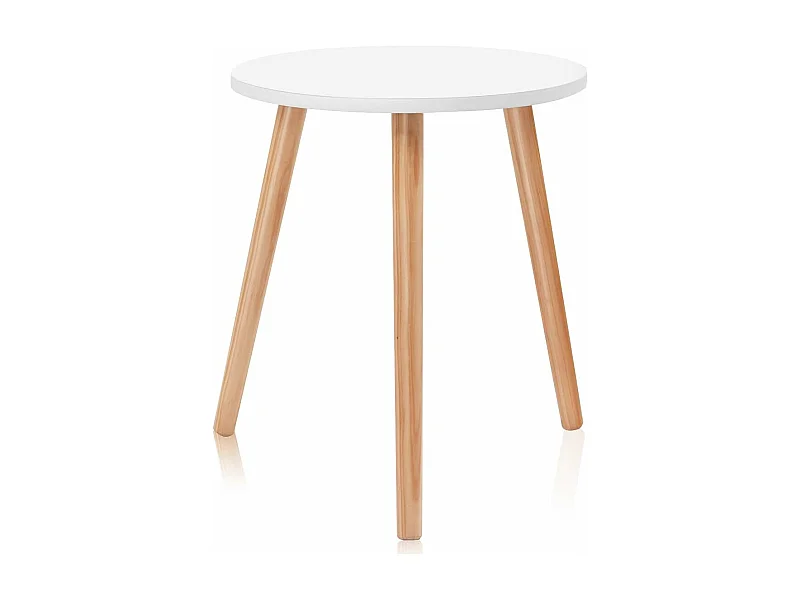 Table Basse Ronde Style Scandinave Moderne en MDF et Bois de Pin, Dim. Ø40 x 48CM Blanc