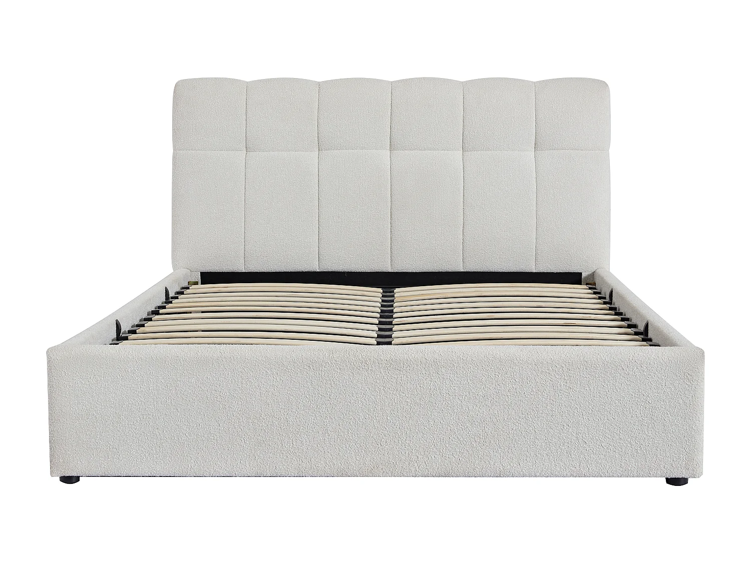 Bett mit Bettkasten + Matratze - 140 x 190 cm - Bouclé-Stoff - Weiß - MAZIRI