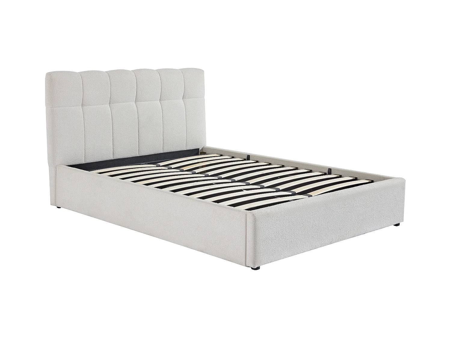 Bett mit Bettkasten + Matratze - 140 x 190 cm - Bouclé-Stoff - Weiß - MAZIRI