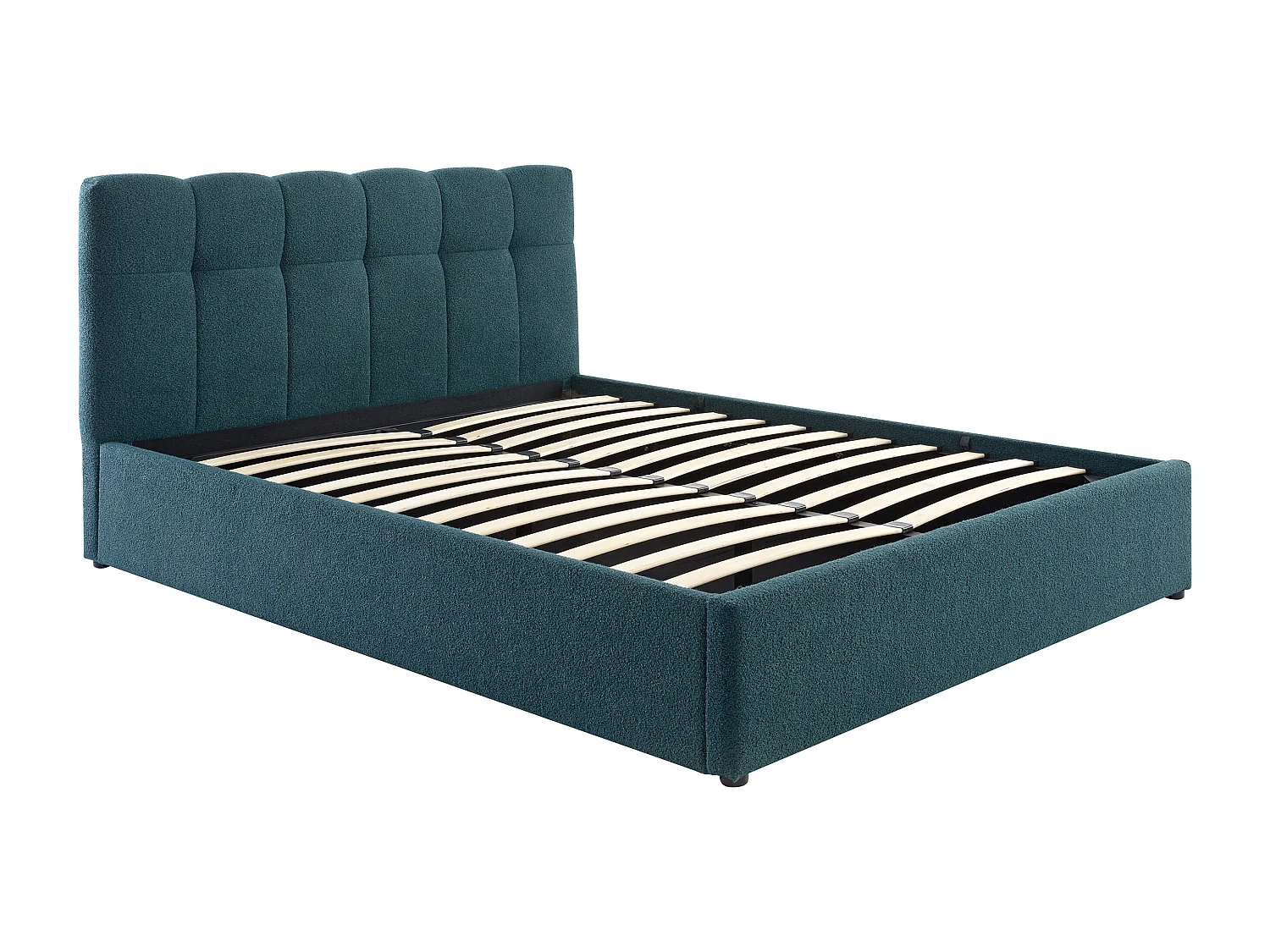 Lit coffre 140 x 190 cm - Tissu bouclette - Bleu canard + Matelas - MAZIRI