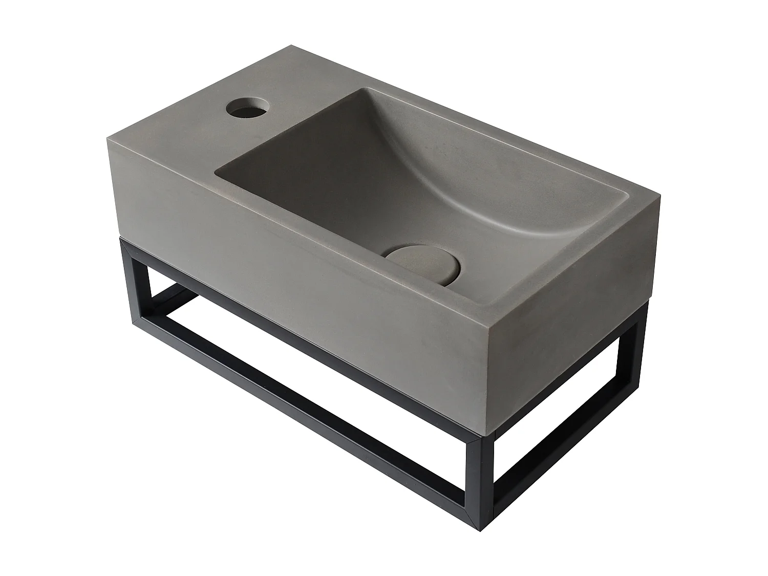 Lave main suspendu en béton avec support - Robinetterie à gauche - L40 x l22 cm - UCHAMI