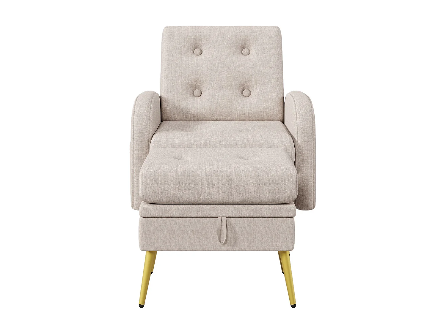 Loungestoel met voetensteun, in 3 standen verstelbare rugleuning, opbergvak,Beige