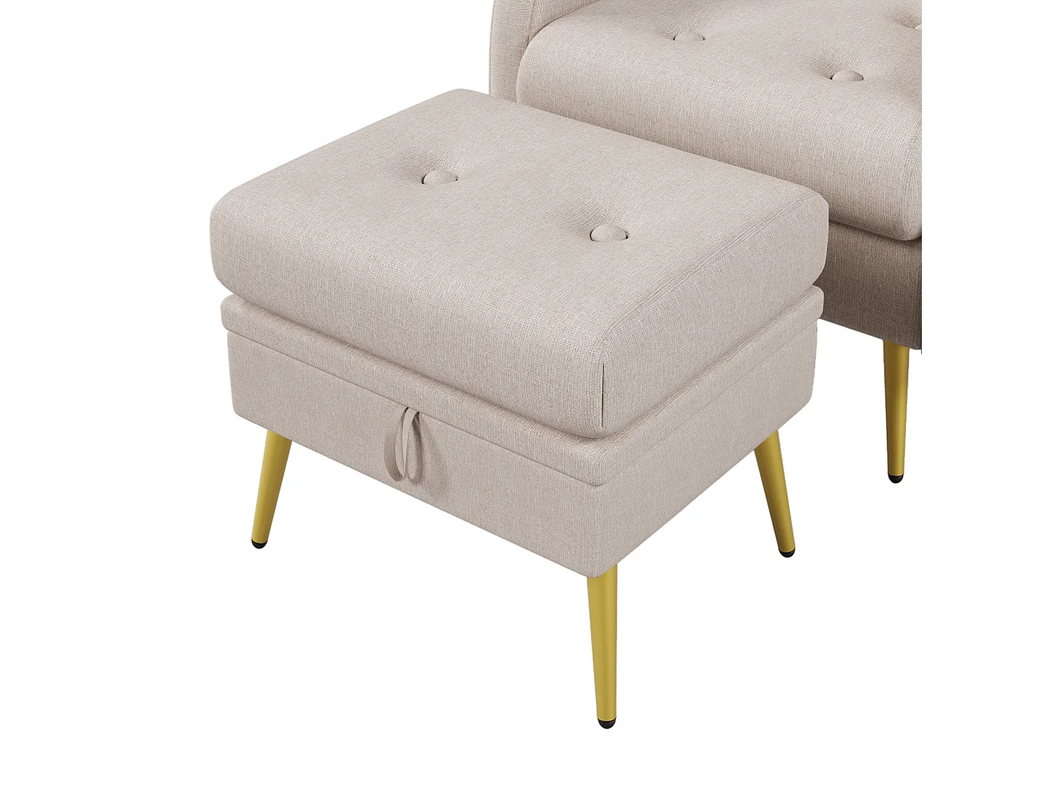 Loungestoel met voetensteun, in 3 standen verstelbare rugleuning, opbergvak,Beige