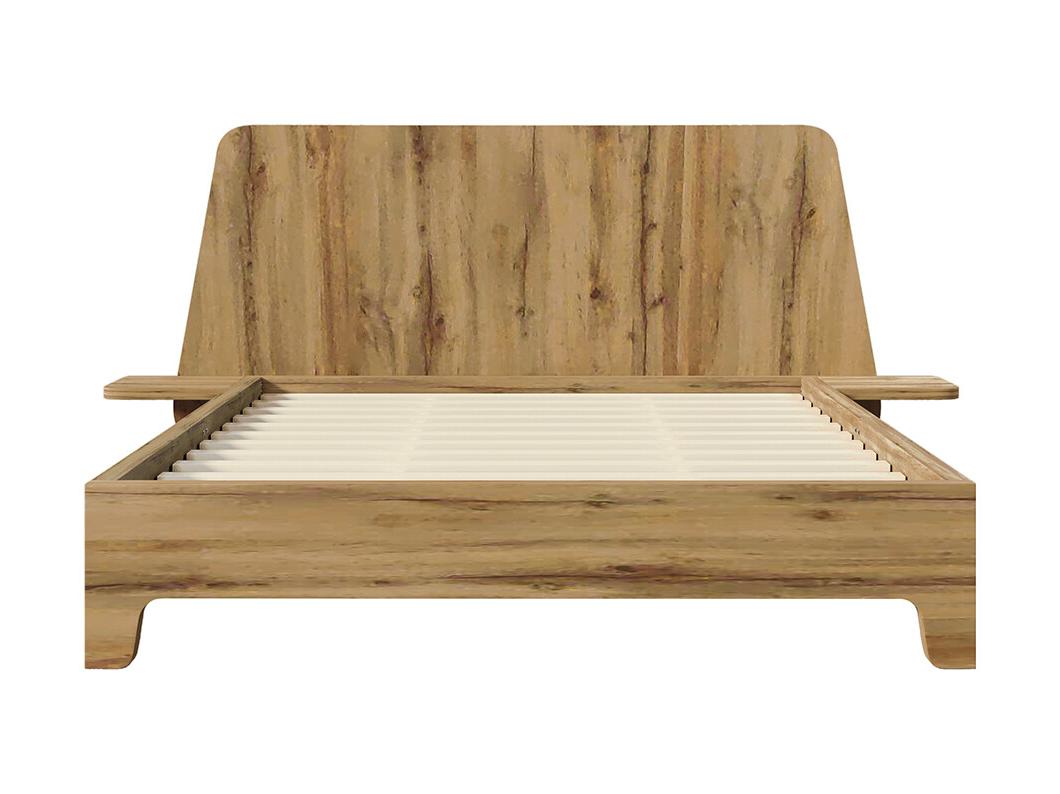 Massief houten tweepersoonsbed 140x200cm met hoofdbord en lattenbodem, eiken (zonder matras)