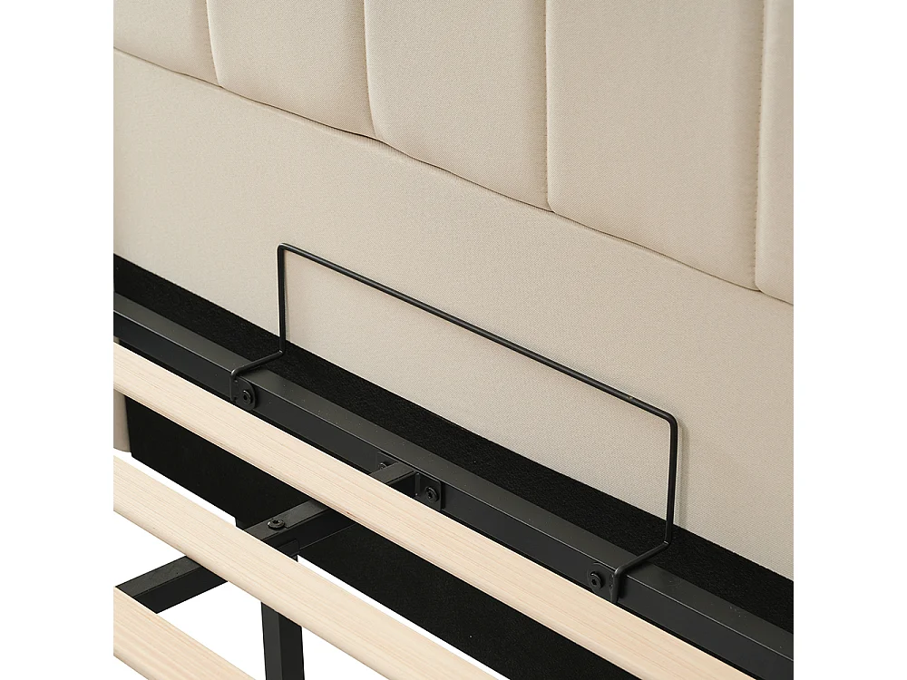 Lit double capitonné 160 x 200 avec app control LED et chargement USB-C, lin, beige, sans matelas ni tête de lit.