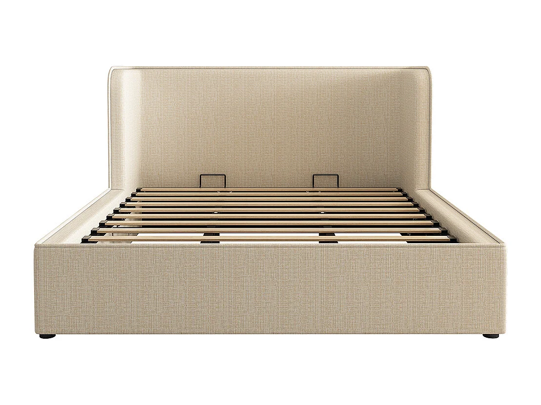 Lit double capitonné 180 x 200 avec larges oreillers latéraux et housse de cadre de lit amovible, lin, beige