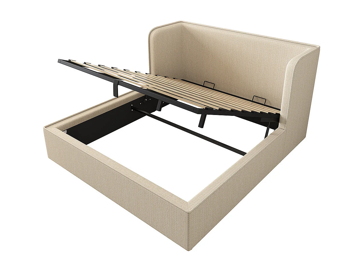 Lit double capitonné 180 x 200 avec larges oreillers latéraux et housse de cadre de lit amovible, lin, beige