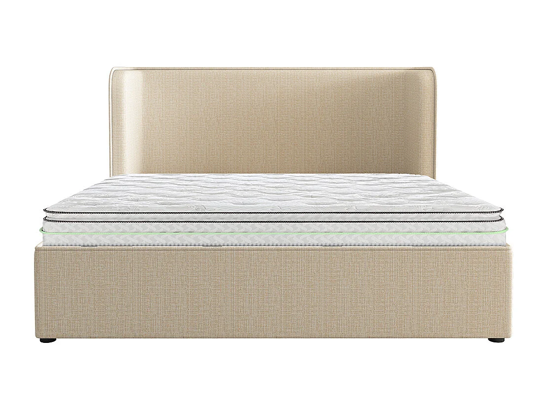 Lit double capitonné 180 x 200 avec larges oreillers latéraux et housse de cadre de lit amovible, lin, beige