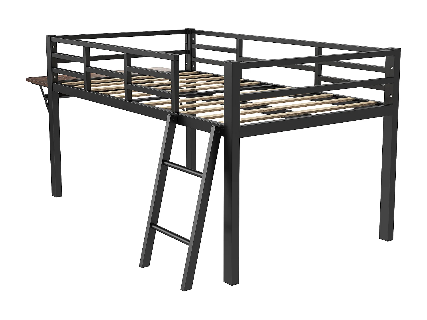 Lit plat en métal 90 x 200 cm, rails, échelle, bureau, télécommande Bande LED, noir