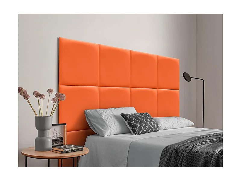 DHOME Premium-Kopfteil mit Kunstlederbezug, aus austauschbaren, selbstklebenden Paneelen, luxuriös gepolstertes Schlafzimmer (Orange, 150 cm)