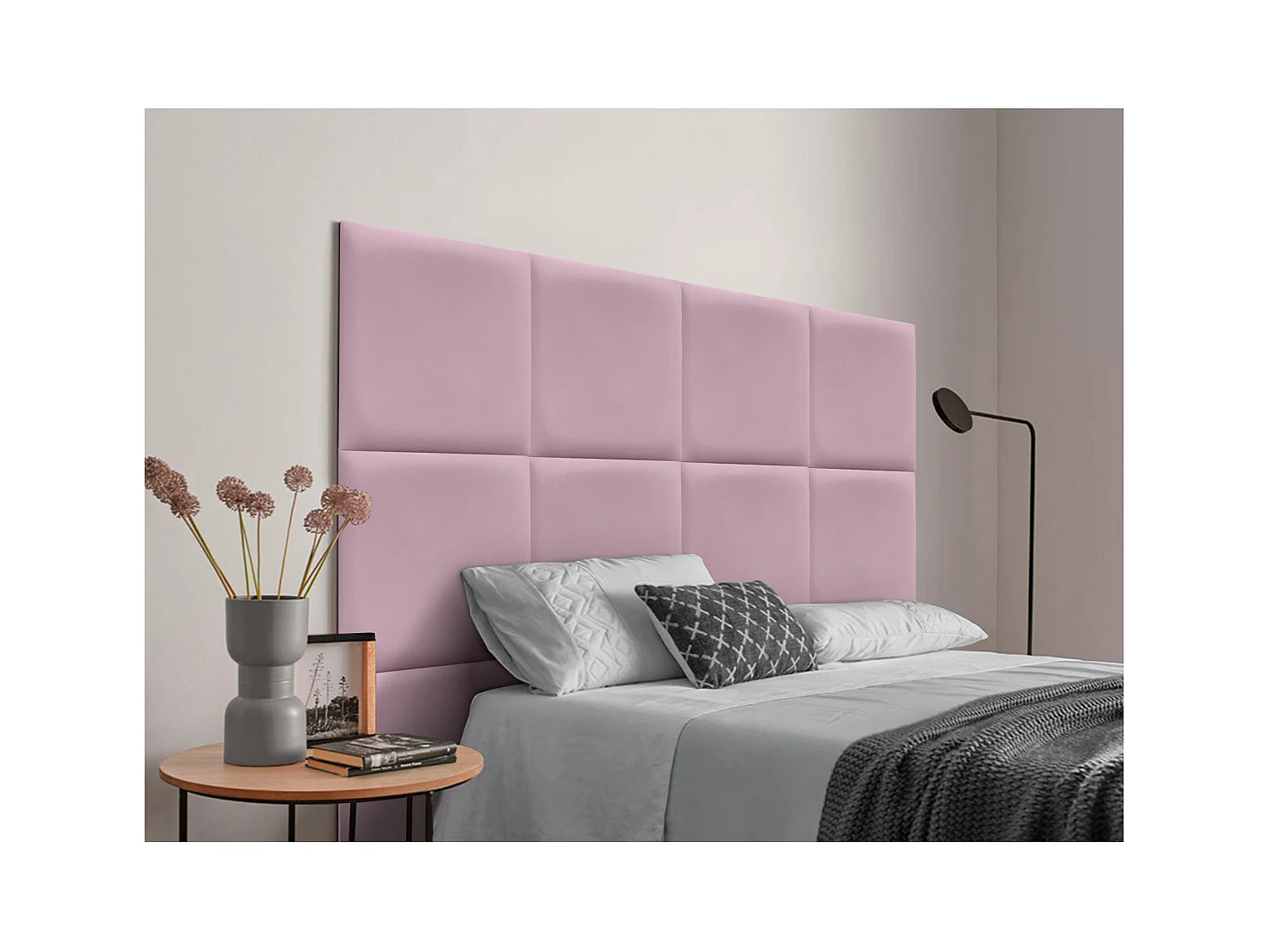DHOME Tête de lit capitonnée en similicuir de qualité supérieure composée de panneaux autocollants interchangeables  (rose, 150 cm)