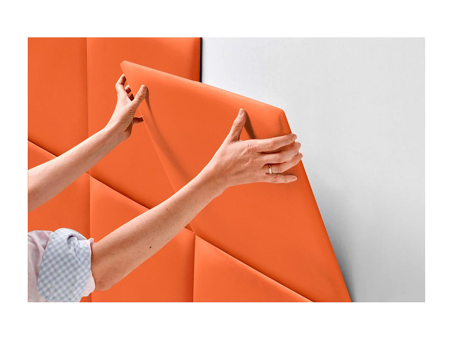 DHOME Premium-Kopfteil mit Kunstlederbezug, aus austauschbaren, selbstklebenden Paneelen, luxuriös gepolstertes Schlafzimmer (Orange, 110 cm)