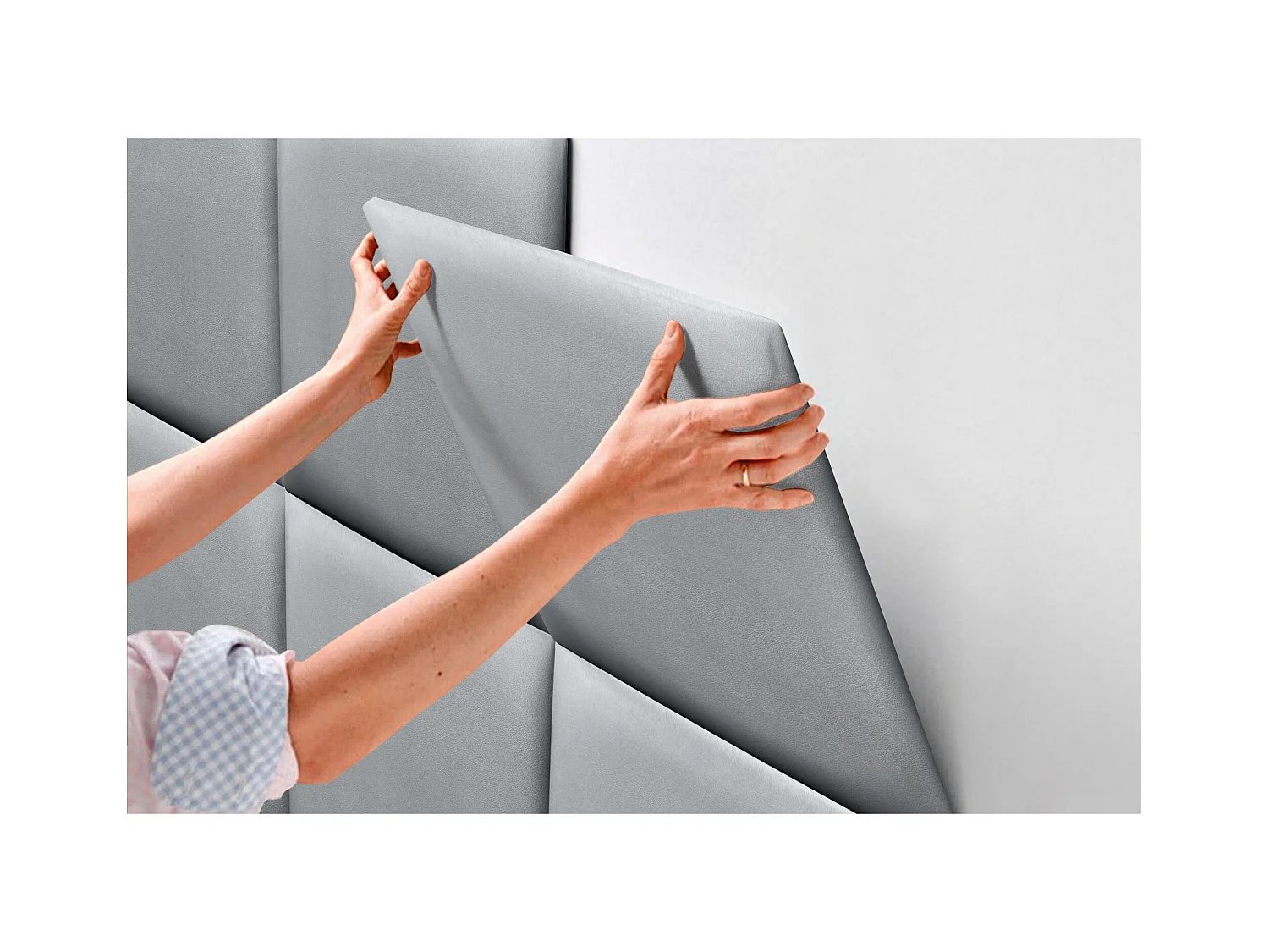 DHOME Testiera imbottita in similpelle premium composta da pannelli autoadesivi intercambiabili  (Argento, 95 cm)