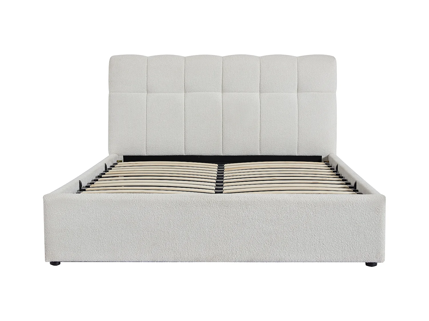 Lit coffre 160 x 200 cm - Tissu bouclette - Blanc + Matelas - MAZIRI