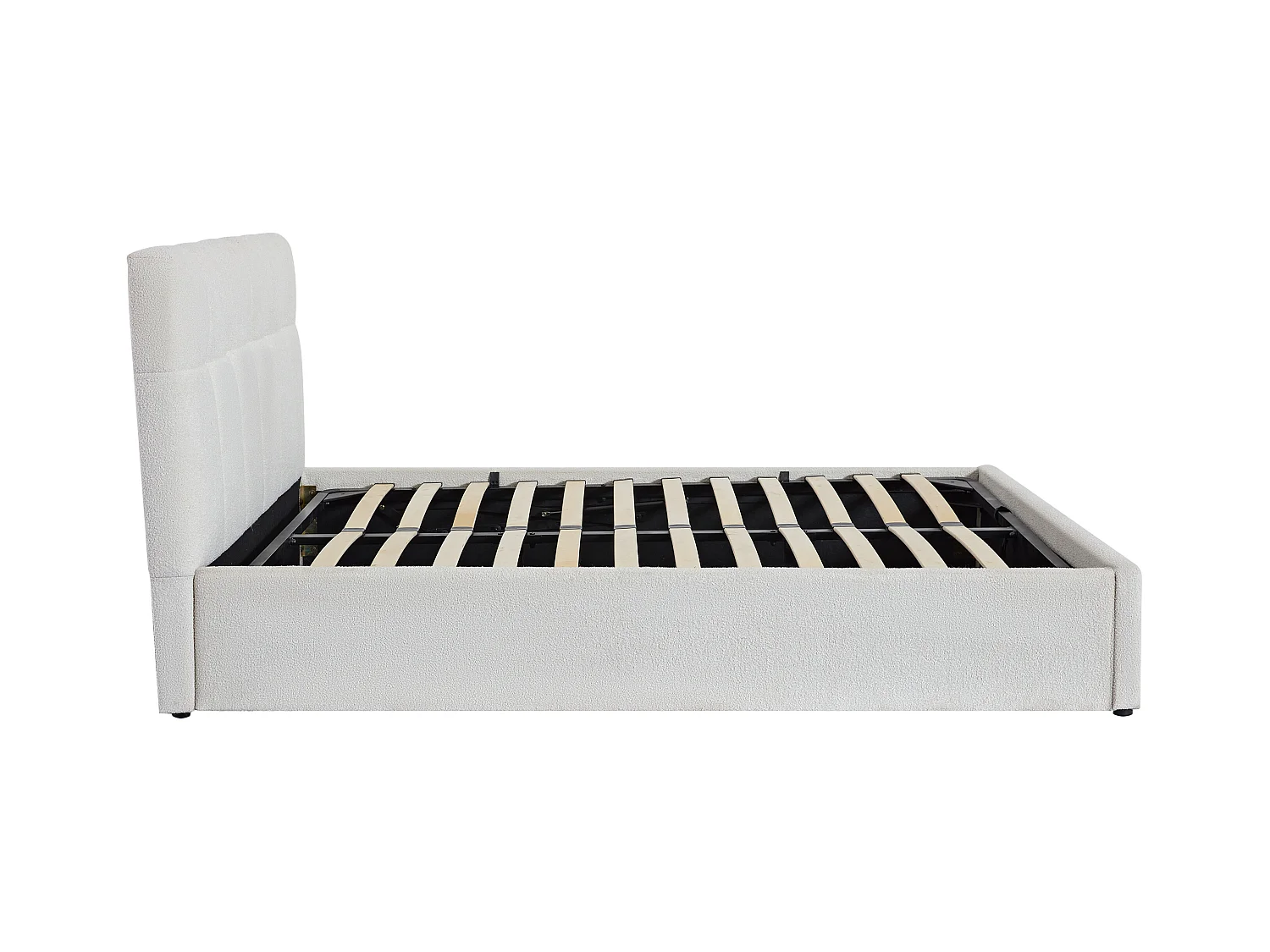 Lit coffre 160 x 200 cm - Tissu bouclette - Blanc + Matelas - MAZIRI