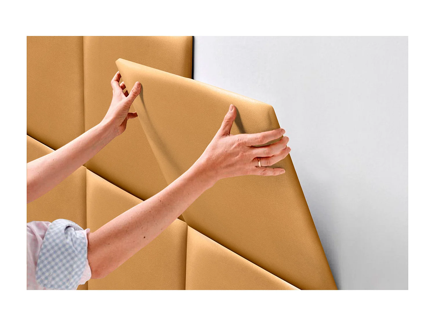 DHOME Testiera imbottita in similpelle premium composta da pannelli autoadesivi intercambiabili  (Oro, 135 cm)