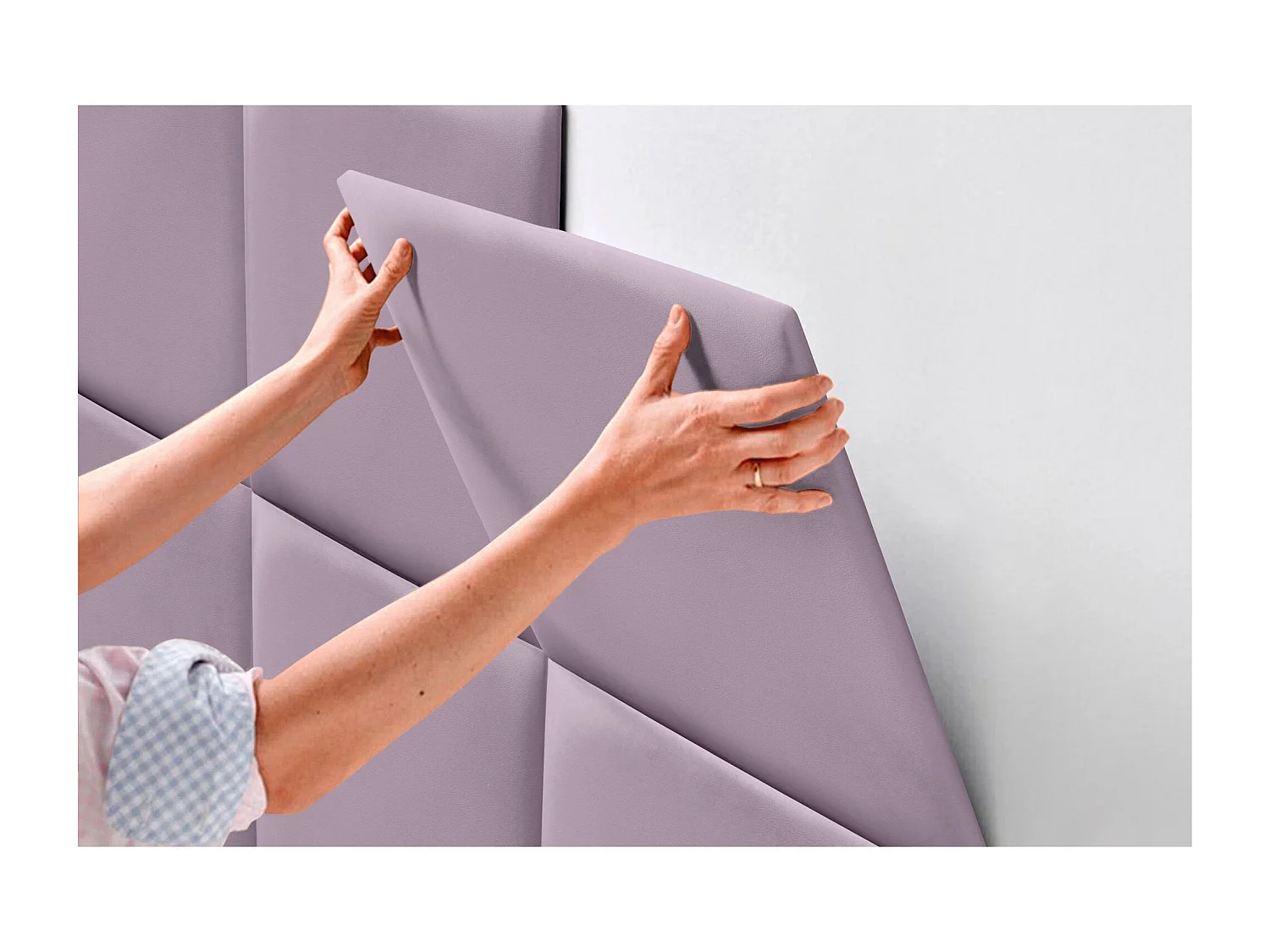 DHOME Tête de lit capitonnée en similicuir de qualité supérieure composée de panneaux autocollants interchangeables  (lilas, 140 cm)