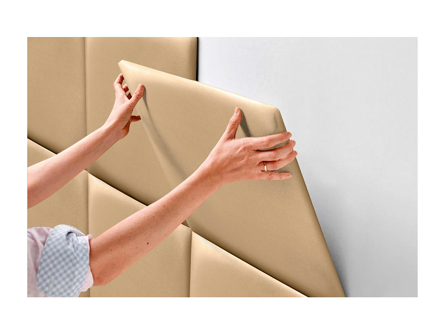 DHOME Tête de lit capitonnée en similicuir de qualité supérieure composée de panneaux autocollants interchangeables  (Champagne, 200 cm)