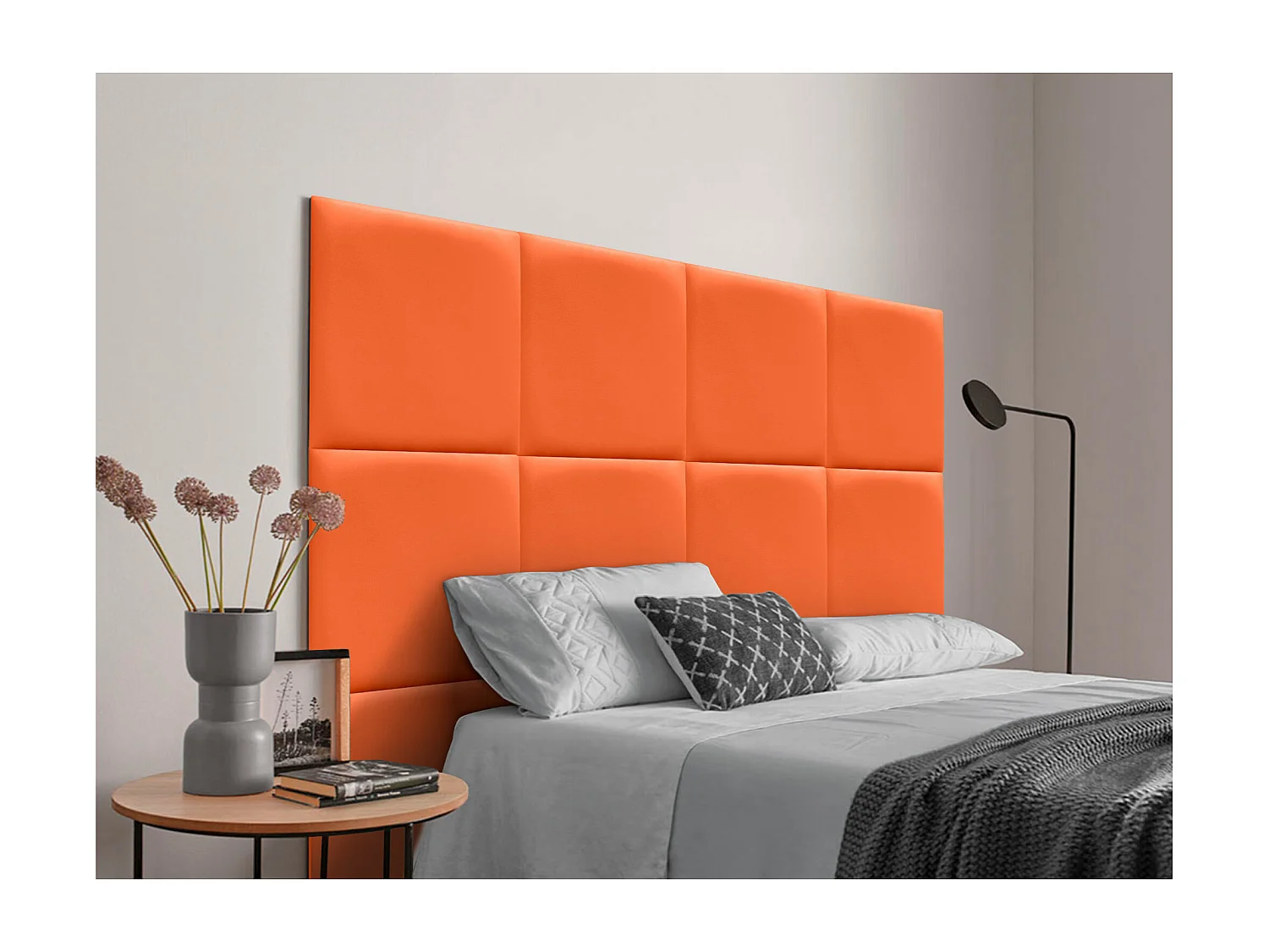 DHOME Tête de lit capitonnée en similicuir de qualité supérieure composée de panneaux autocollants interchangeables  (orange, 145 cm)