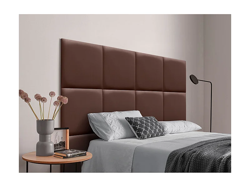 DHOME Tête de lit capitonnée en similicuir de qualité supérieure composée de panneaux autocollants interchangeables  (chocolat, 135 cm)