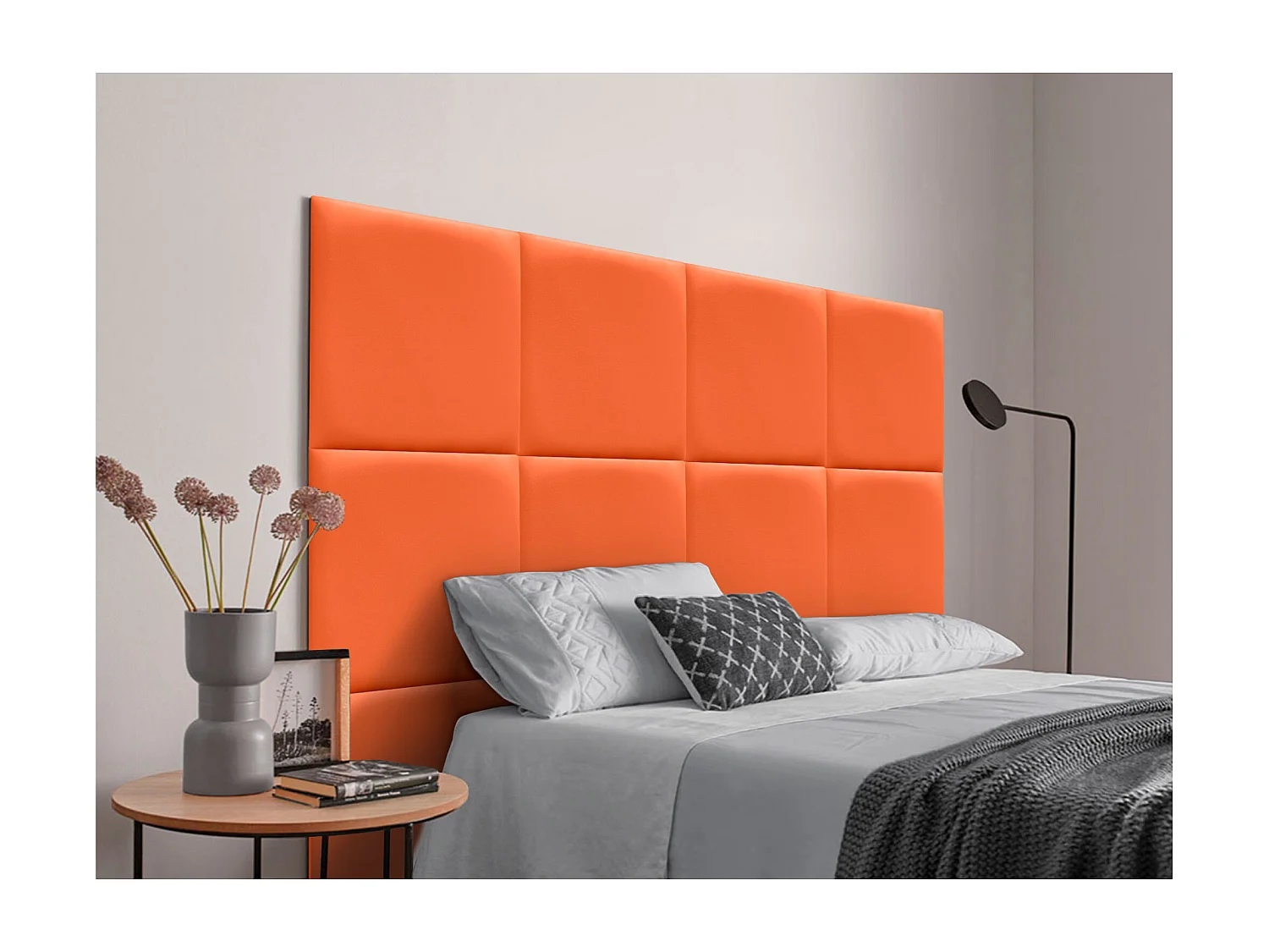 DHOME Tête de lit capitonnée en similicuir de qualité supérieure composée de panneaux autocollants interchangeables  (orange, 95 cm)