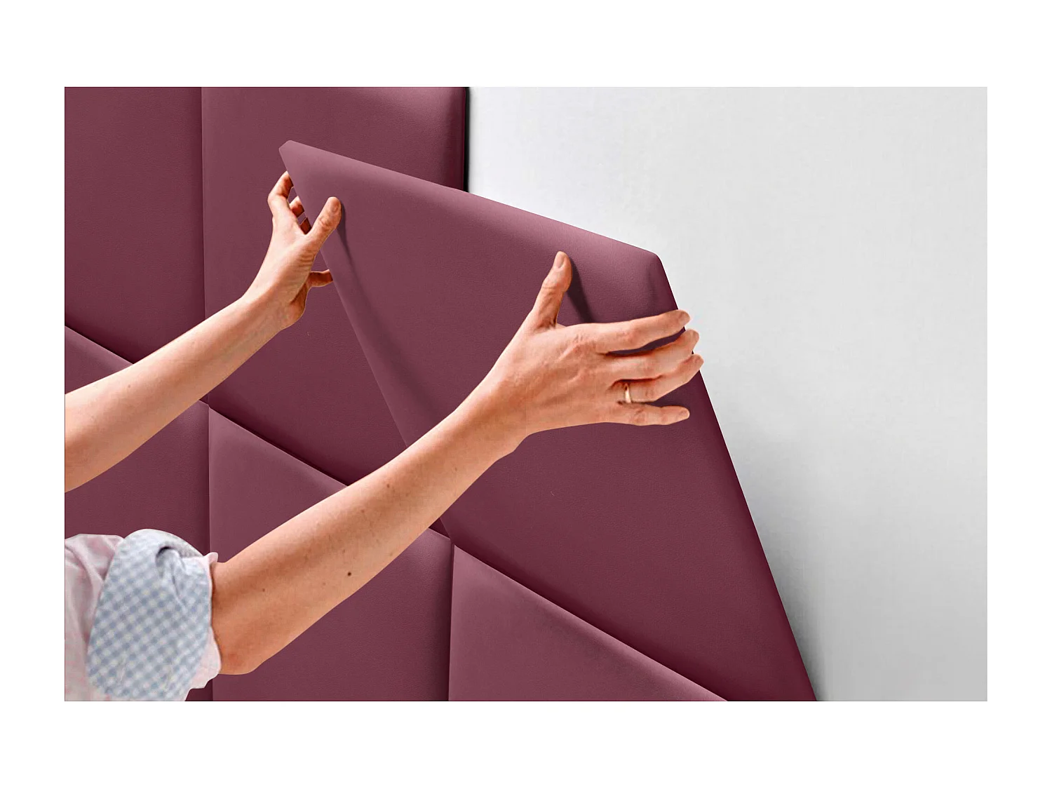 DHOME Premium-Kopfteil mit Kunstlederbezug, aus austauschbaren, selbstklebenden Paneelen, luxuriös gepolstertes Schlafzimmer (Weinrot, 145 cm)