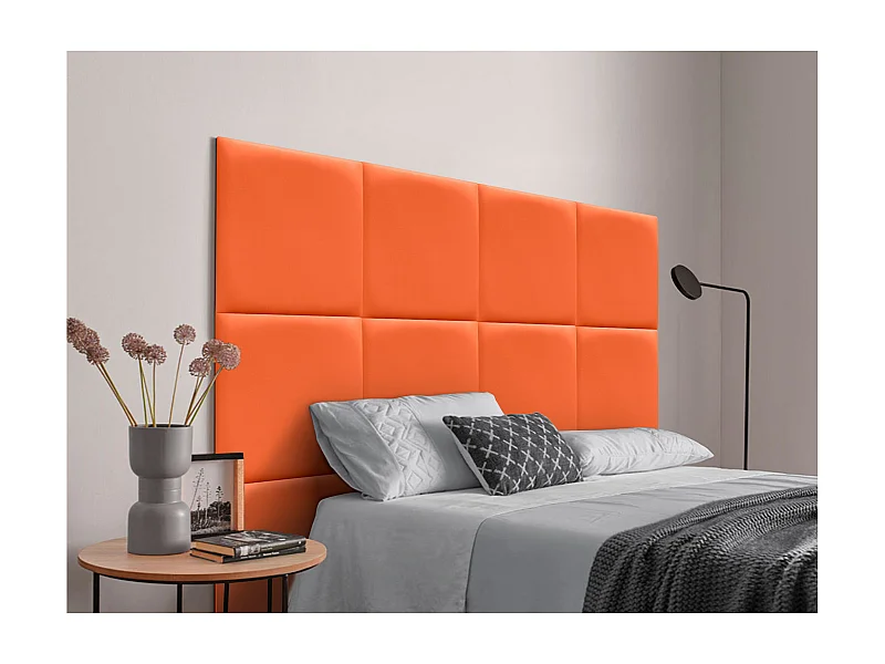 DHOME Tête de lit capitonnée en similicuir de qualité supérieure composée de panneaux autocollants interchangeables  (orange, 120 cm)