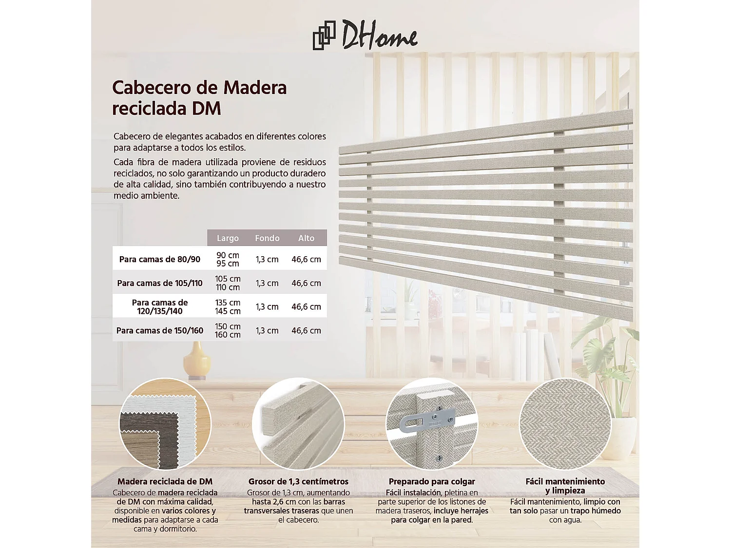 DHOME Tête de lit en bois recyclé DM style palette verticale 135x46cm Lit 135 - Finition marbre