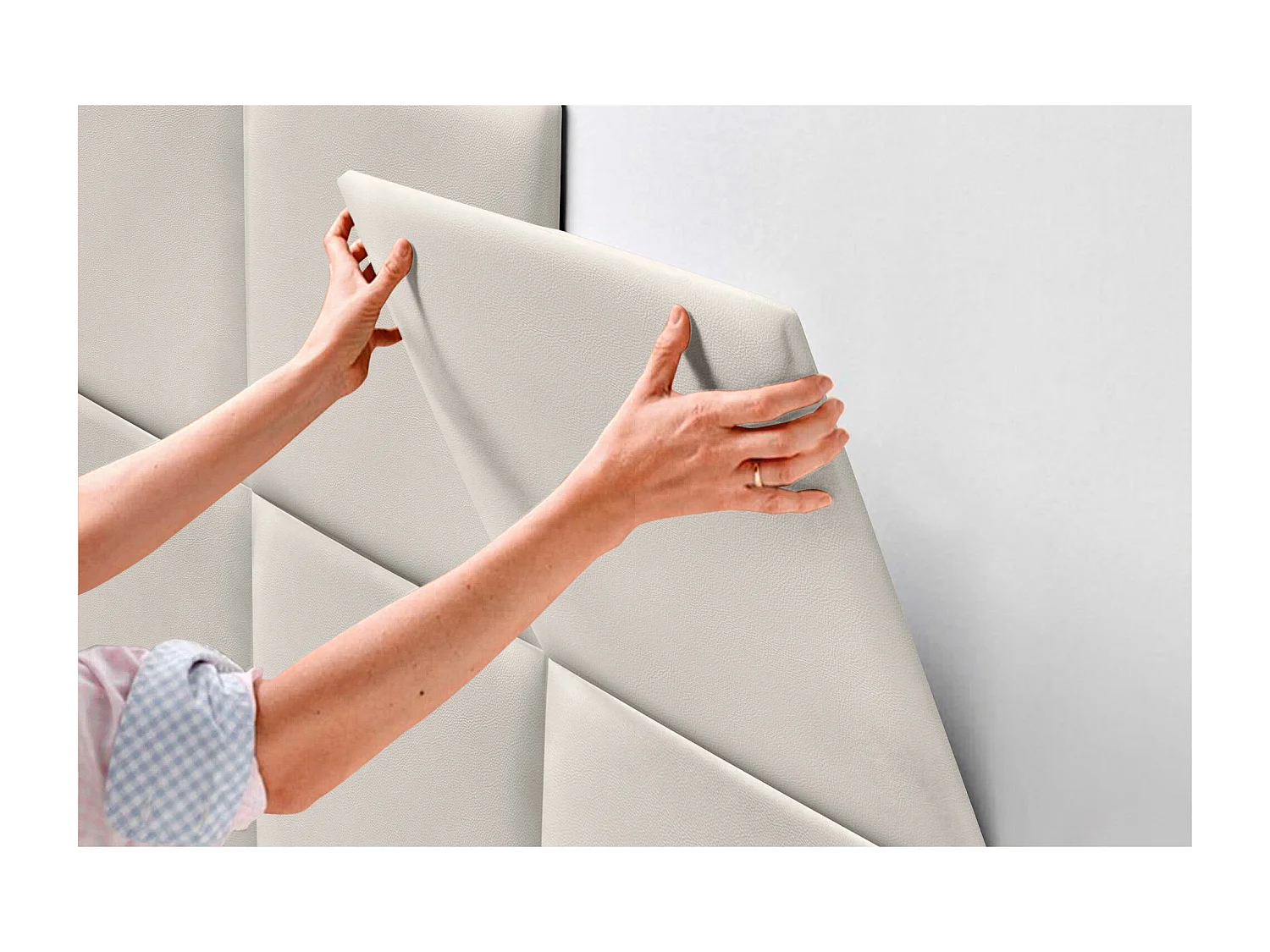 DHOME Premium-Kopfteil mit Kunstlederbezug, aus austauschbaren, selbstklebenden Paneelen, luxuriös gepolstertes Schlafzimmer (Off-White, 200 cm)