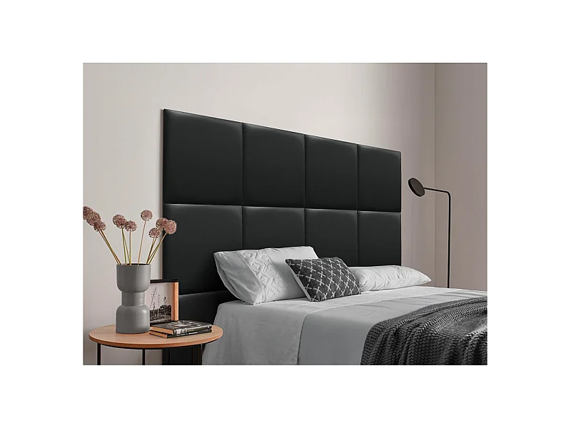 DHOME Premium-Kopfteil mit Kunstlederbezug, aus austauschbaren, selbstklebenden Paneelen, luxuriös gepolstertes Schlafzimmer (schwarz, 190 cm)