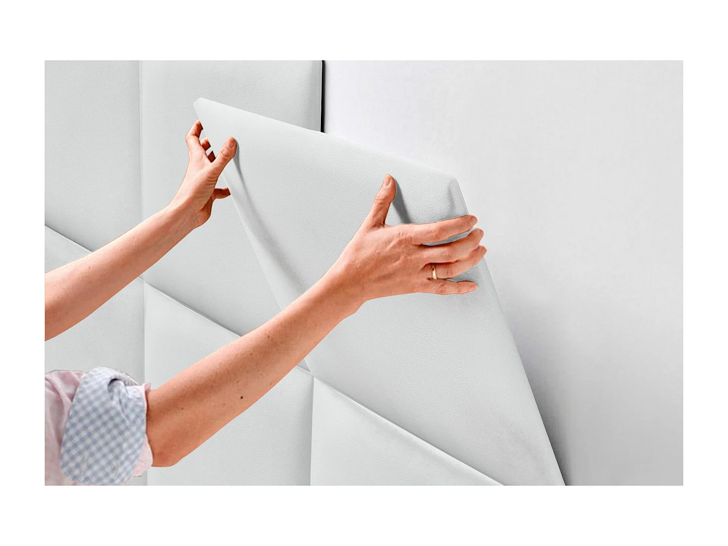 DHOME Testiera imbottita in similpelle premium composta da pannelli autoadesivi intercambiabili  (Bianco, 150 cm)