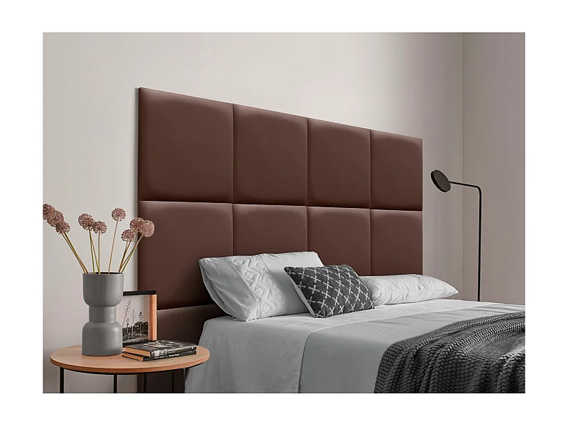 DHOME Tête de lit capitonnée en similicuir de qualité supérieure composée de panneaux autocollants interchangeables  (chocolat, 145 cm)