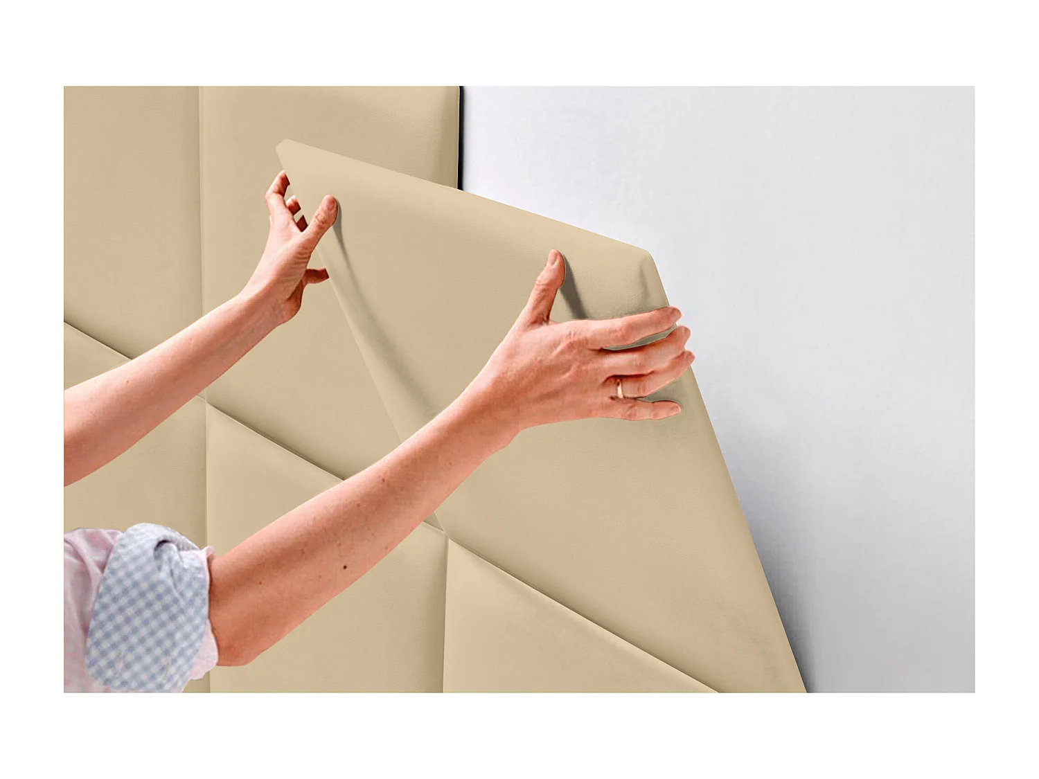 DHOME Premium-Kopfteil mit Kunstlederbezug, aus austauschbaren, selbstklebenden Paneelen, luxuriös gepolstertes Schlafzimmer (Vanille, 95 cm)