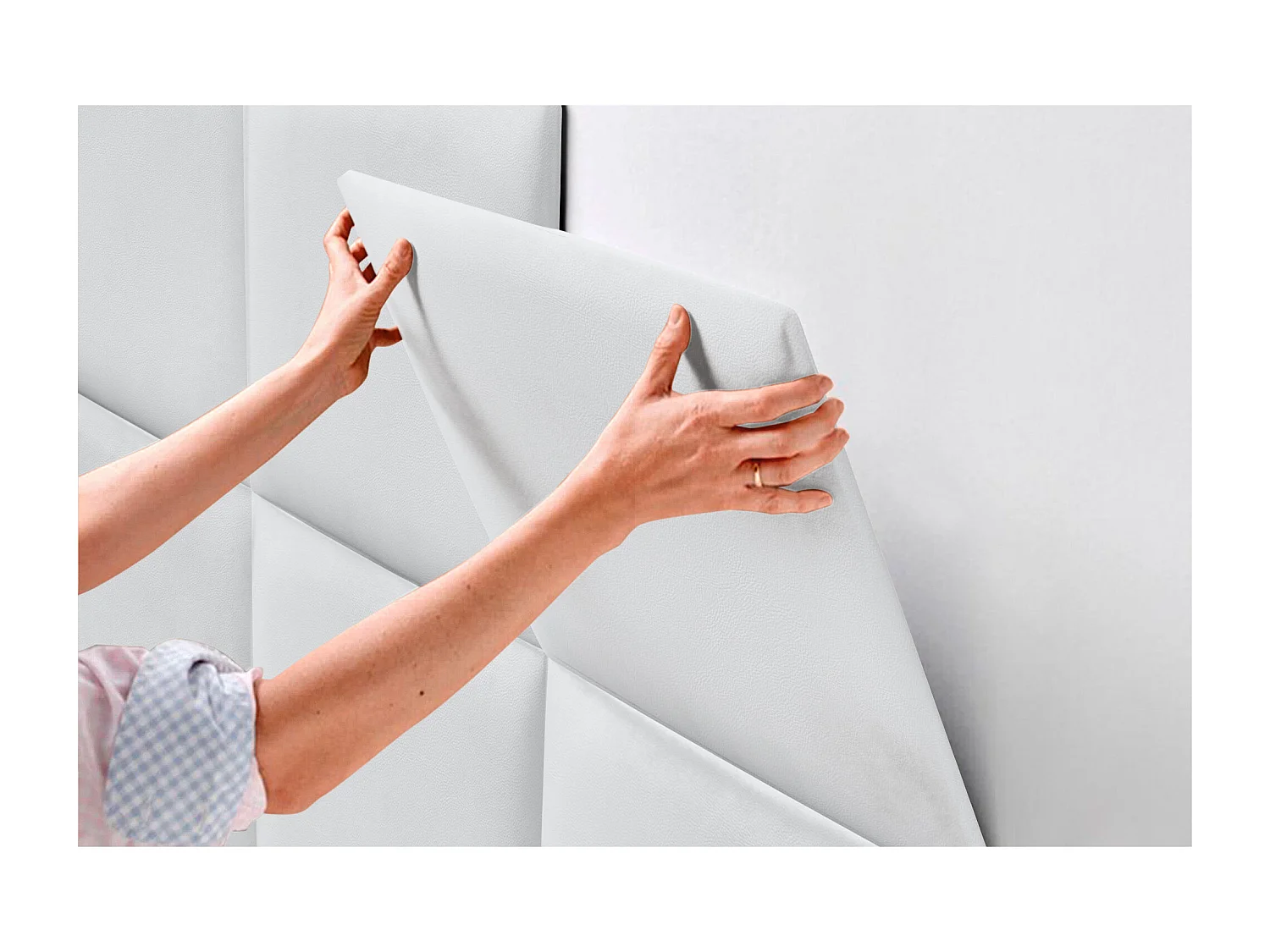 DHOME Premium-Kopfteil mit Kunstlederbezug, aus austauschbaren, selbstklebenden Paneelen, luxuriös gepolstertes Schlafzimmer (weiß, 105 cm)