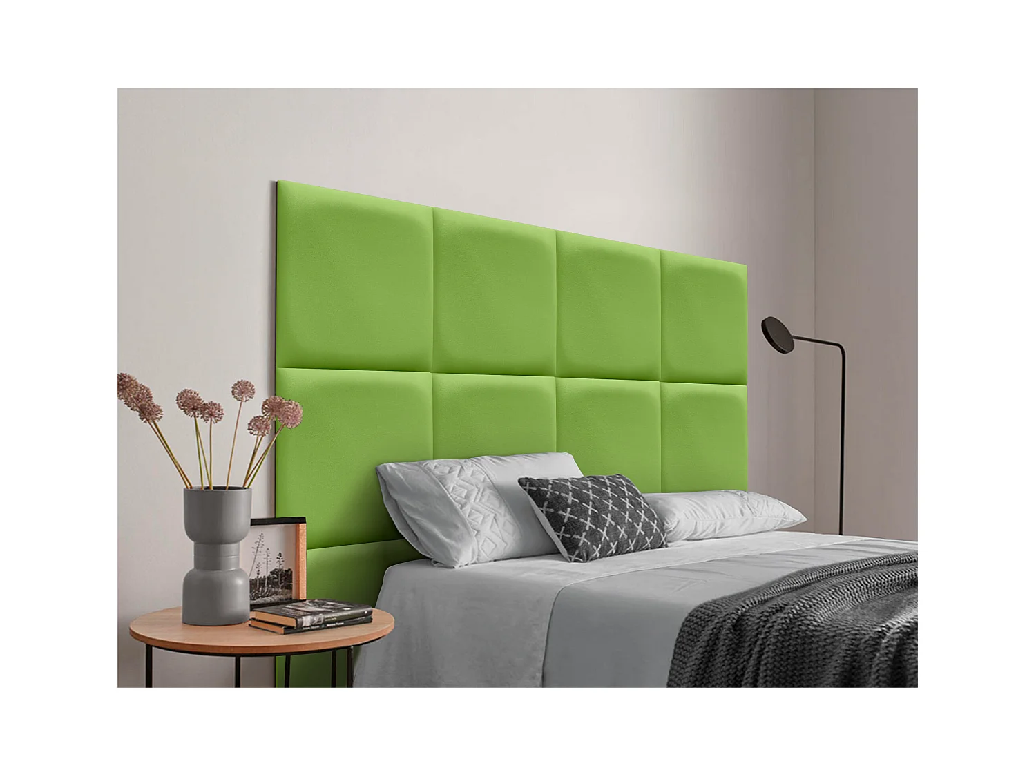 DHOME Tête de lit capitonnée en similicuir de qualité supérieure composée de panneaux autocollants interchangeables  (vert, 145 cm)