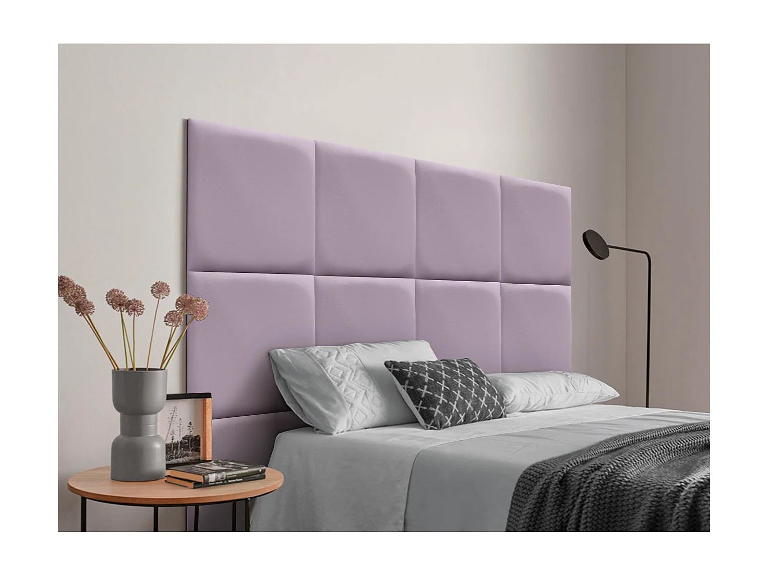 DHOME Tête de lit capitonnée en similicuir de qualité supérieure composée de panneaux autocollants interchangeables  (lilas, 110 cm)