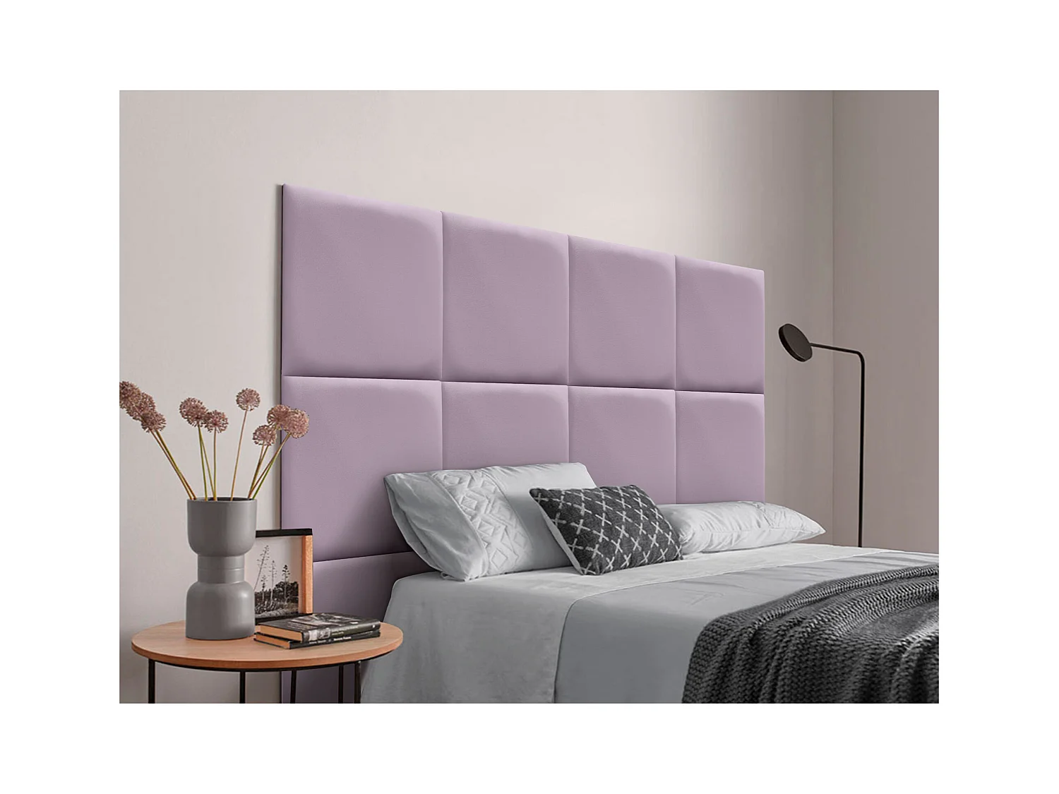 DHOME Cabeceira estofada em couro sintético premium  composta por painéis autoadesivos intercambiáveis ​​Quarto de luxo  (lilás, 200 cm)