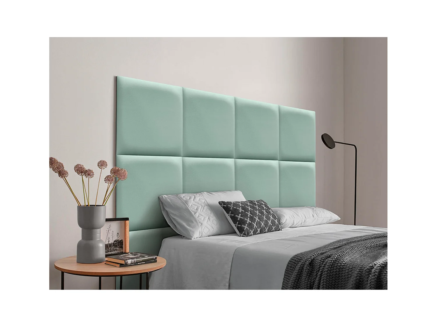 DHOME Tête de lit capitonnée en similicuir de qualité supérieure composée de panneaux autocollants interchangeables  (vert aqua, 200 cm)