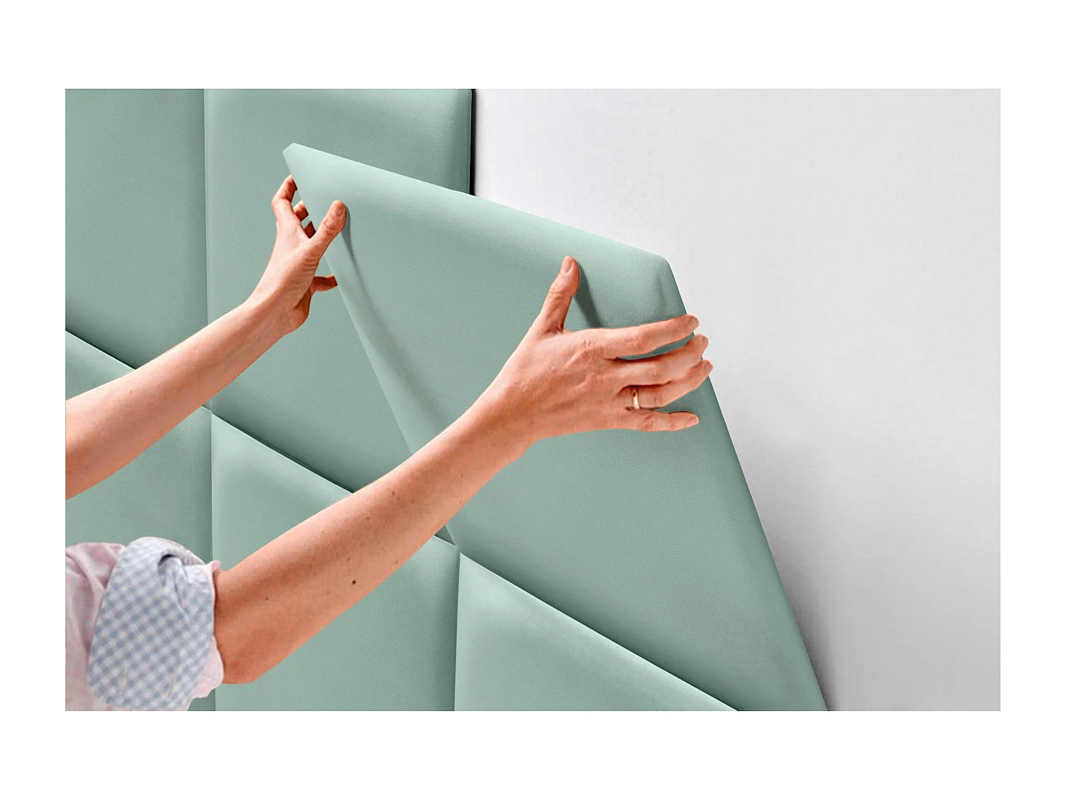 DHOME Tête de lit capitonnée en similicuir de qualité supérieure composée de panneaux autocollants interchangeables  (vert aqua, 200 cm)