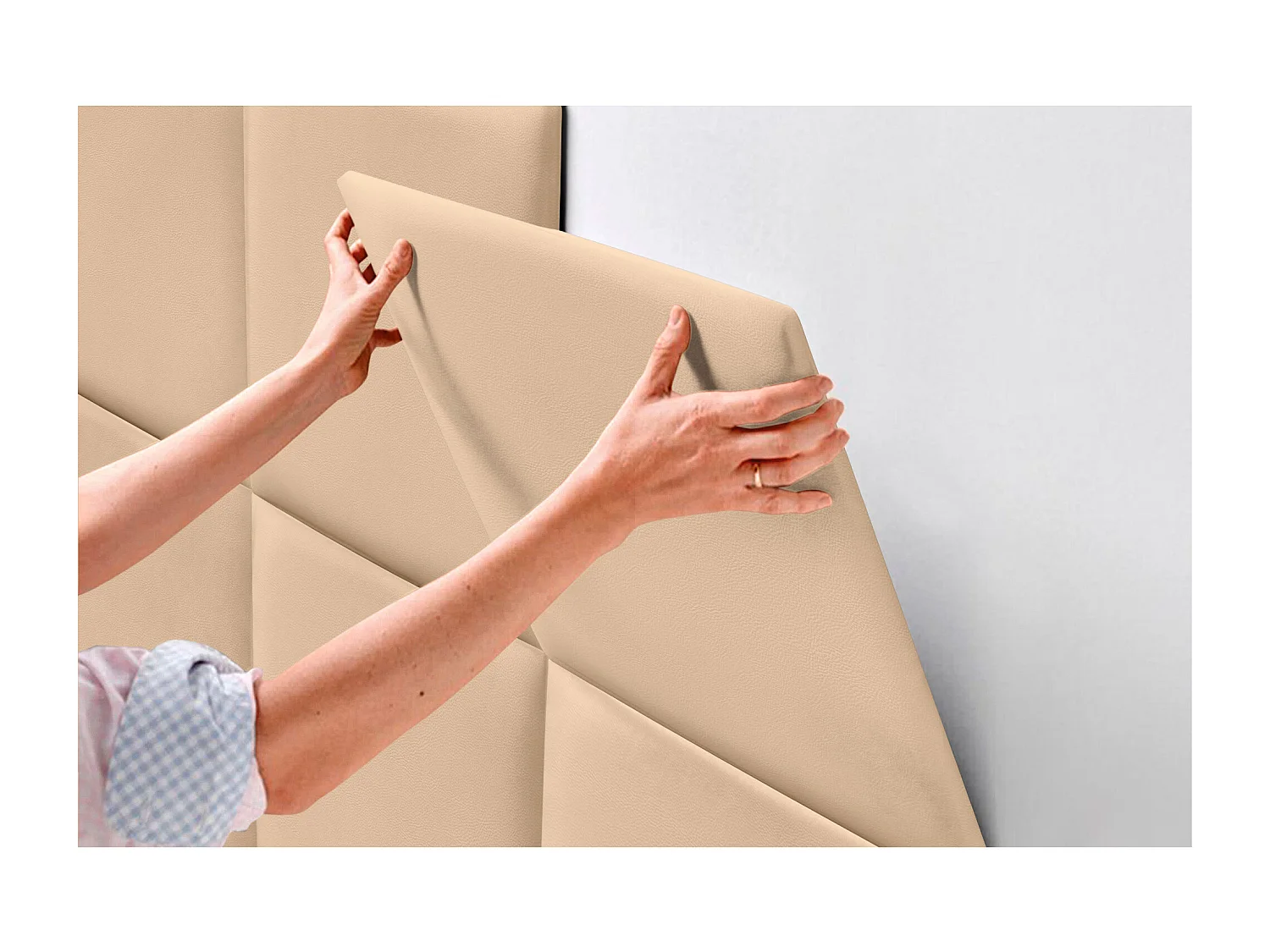 DHOME Premium-Kopfteil mit Kunstlederbezug, aus austauschbaren, selbstklebenden Paneelen, luxuriös gepolstertes Schlafzimmer (Beige, 105 cm)