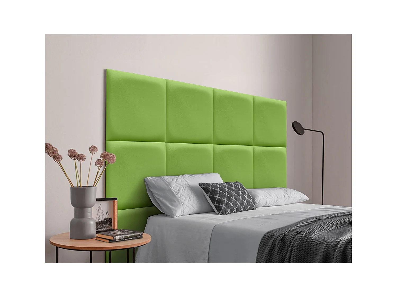 DHOME Tête de lit capitonnée en similicuir de qualité supérieure composée de panneaux autocollants interchangeables  (vert, 135 cm)