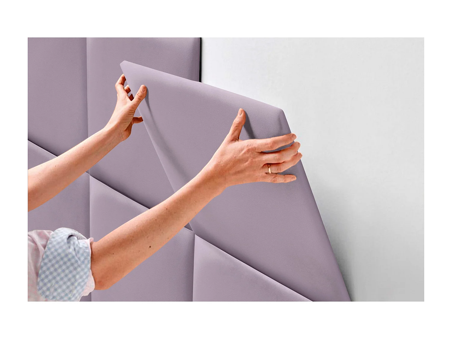 DHOME Tête de lit capitonnée en similicuir de qualité supérieure composée de panneaux autocollants interchangeables  (lilas, 190 cm)