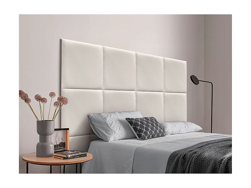 DHOME Premium-Kopfteil mit Kunstlederbezug, aus austauschbaren, selbstklebenden Paneelen, luxuriös gepolstertes Schlafzimmer (Off-White, 135 cm)