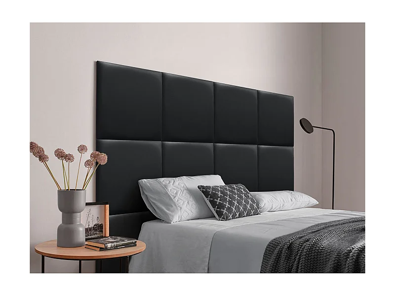 DHOME Premium-Kopfteil mit Kunstlederbezug, aus austauschbaren, selbstklebenden Paneelen, luxuriös gepolstertes Schlafzimmer (schwarz, 95 cm)