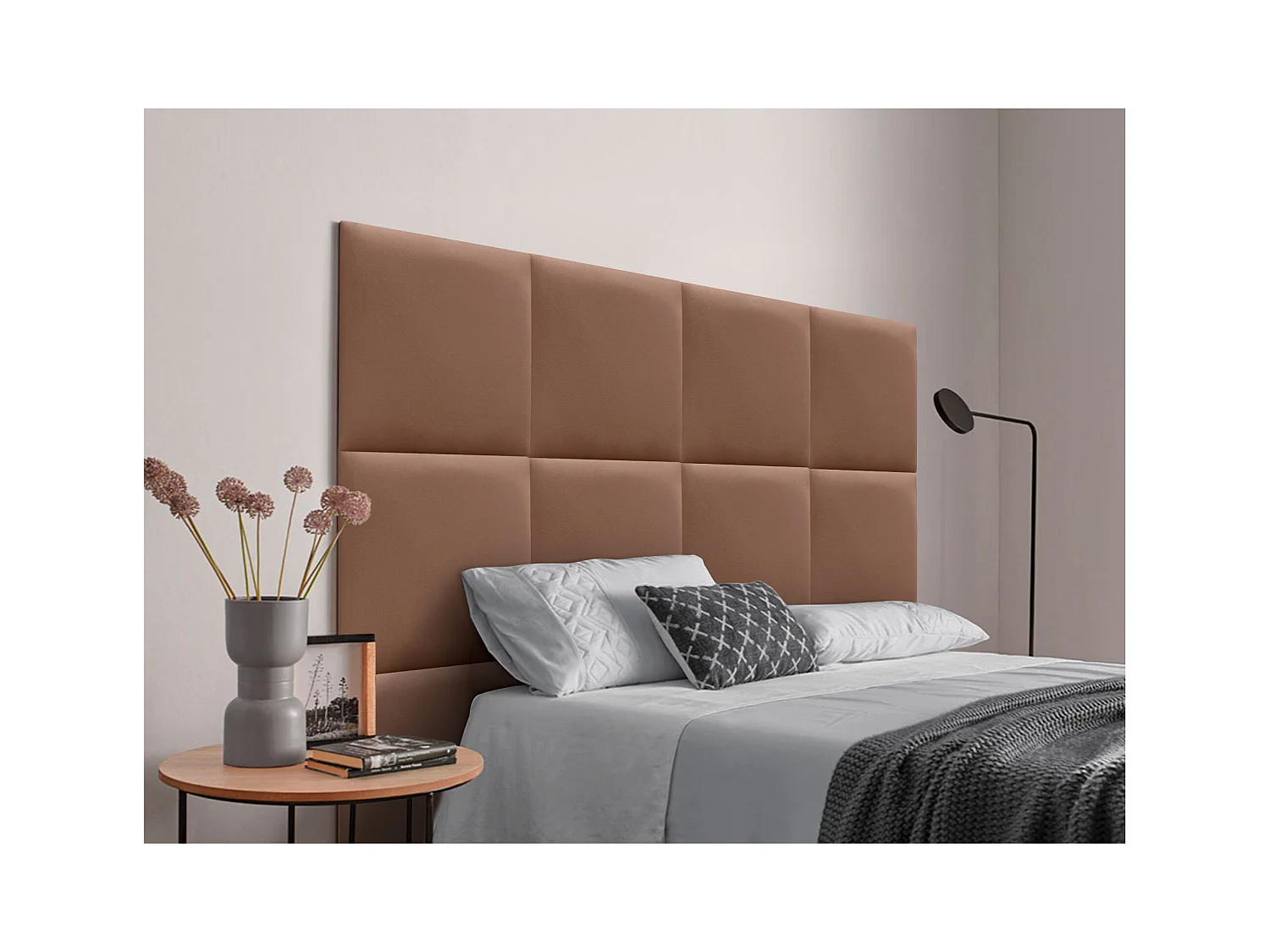 DHOME Tête de lit capitonnée en similicuir de qualité supérieure composée de panneaux autocollants interchangeables (argile, 95 cm)