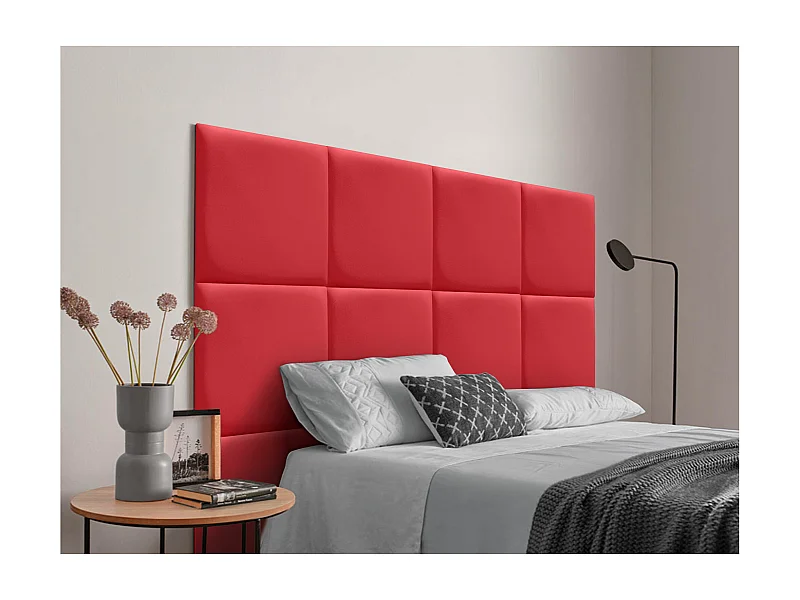 DHOME Cabeceira estofada em couro sintético premium composta por painéis autoadesivos intercambiáveis ​​Quarto de luxo  (vermelho, 120 cm)