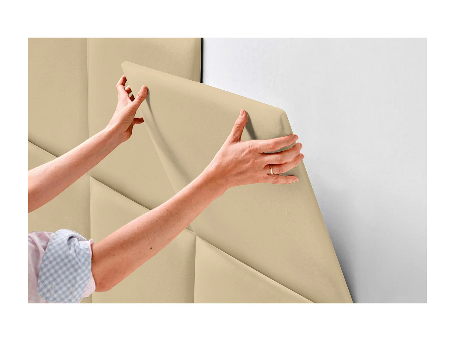 DHOME Tête de lit capitonnée en similicuir de qualité supérieure composée de panneaux autocollants interchangeables  (Vanille, 200 cm)