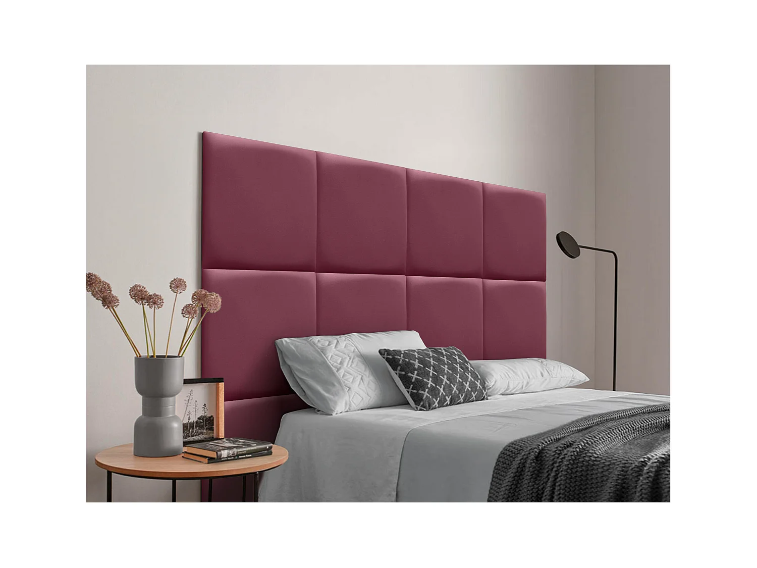 DHOME Tête de lit capitonnée en similicuir de qualité supérieure composée de panneaux autocollants interchangeables  (vin rouge, 160 cm)