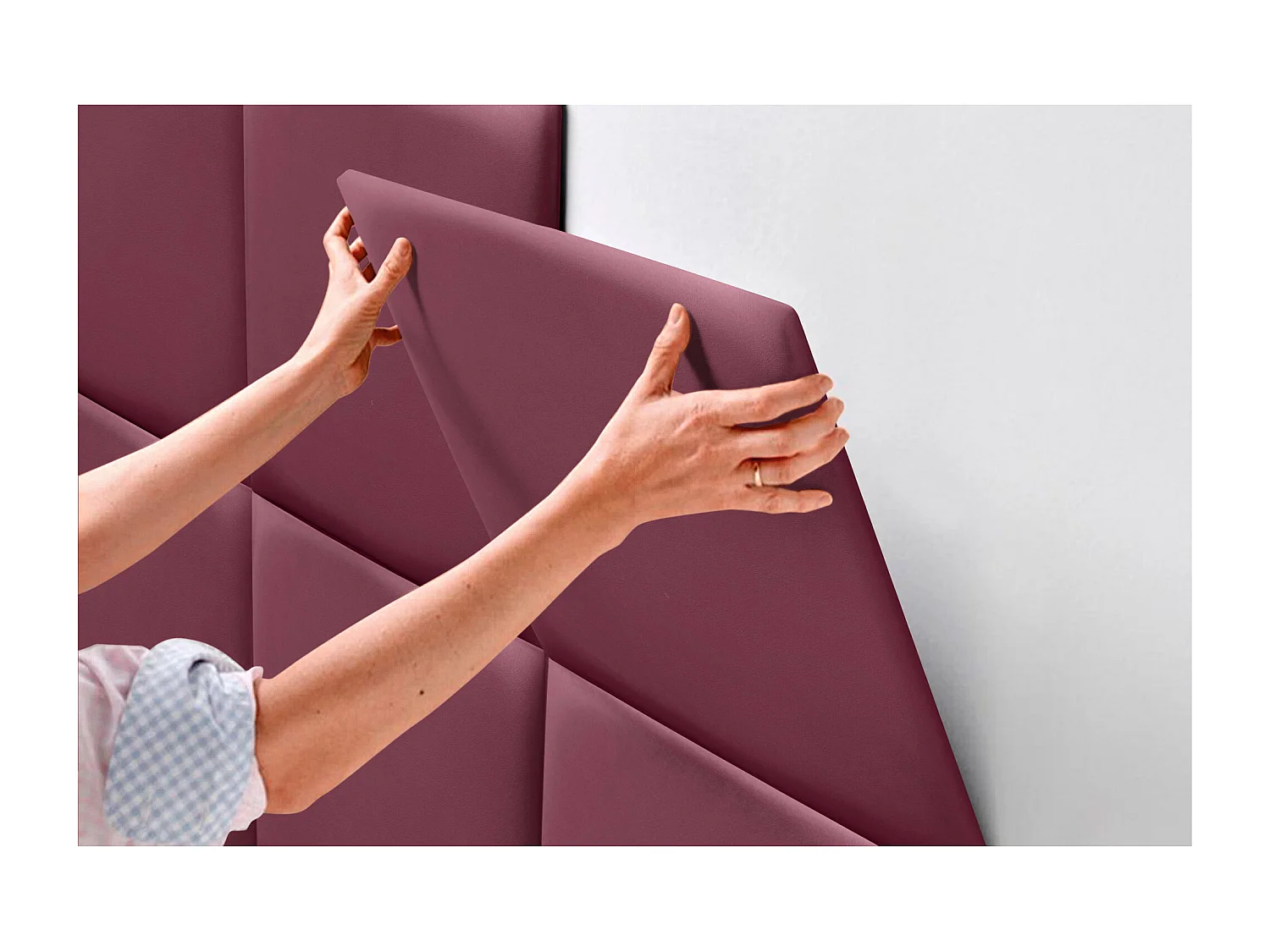 DHOME Premium-Kopfteil mit Kunstlederbezug, aus austauschbaren, selbstklebenden Paneelen, luxuriös gepolstertes Schlafzimmer (Weinrot, 135 cm)