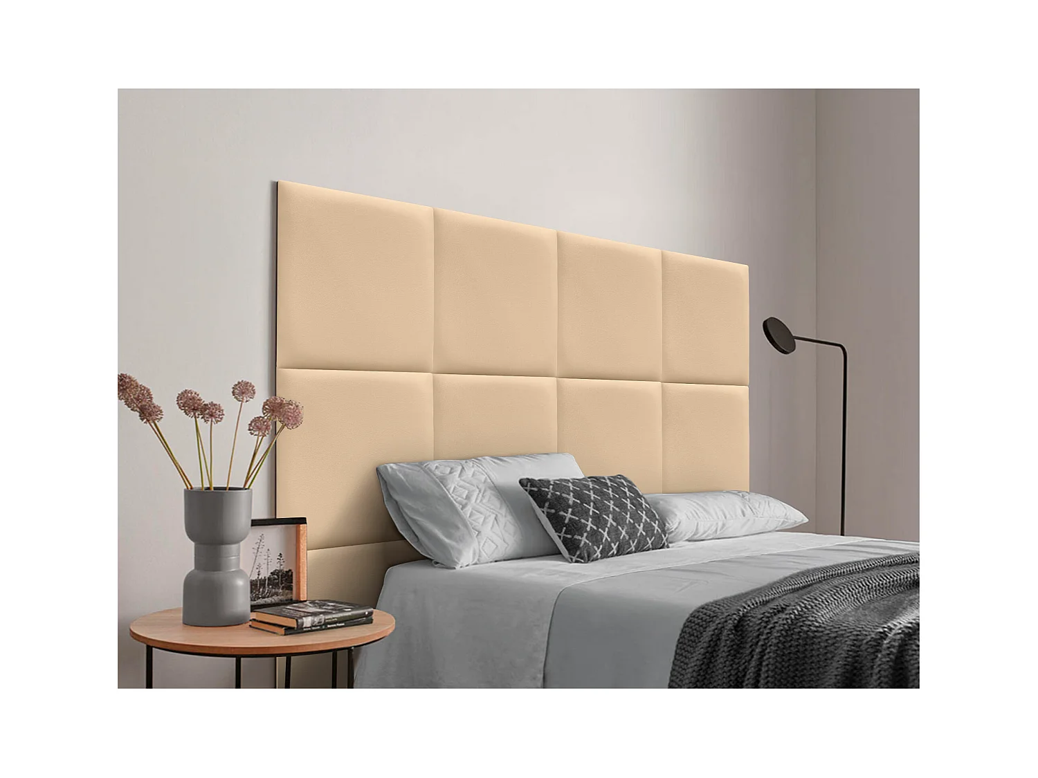 DHOME Tête de lit capitonnée en similicuir de qualité supérieure composée de panneaux autocollants interchangeables  (beige, 95 cm)